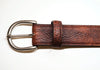 #125 American Bison Belts Custom Tanned American Bison Belts with quick snap detachable Solid Brass Buckles.

3 Buckle Options: Antique Brass, Nickel Matte & Nickel Plate. All in our trademark "Horseshoe" Buckles.

Mens Sizes 32" to 44"