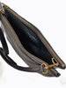 #3745 "Cibolo" Cross Body American Bison. Color Black "Cobblestone" 2 exterior zip compartments with slide in area between the 2 compartments - Dimensions: 8" H x 12 " L x 2" D